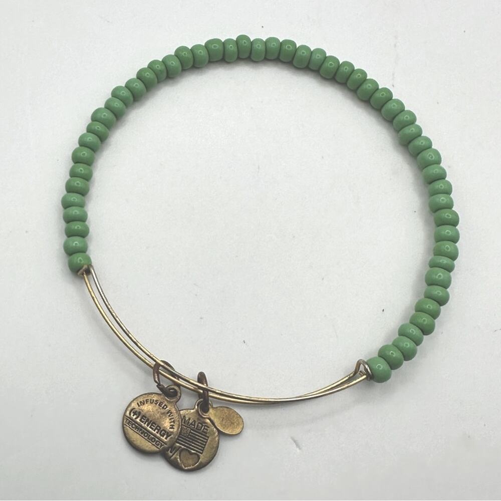 Alex & Ani Green beaded bangle bracelet beads boho bohemian casual jewelry
